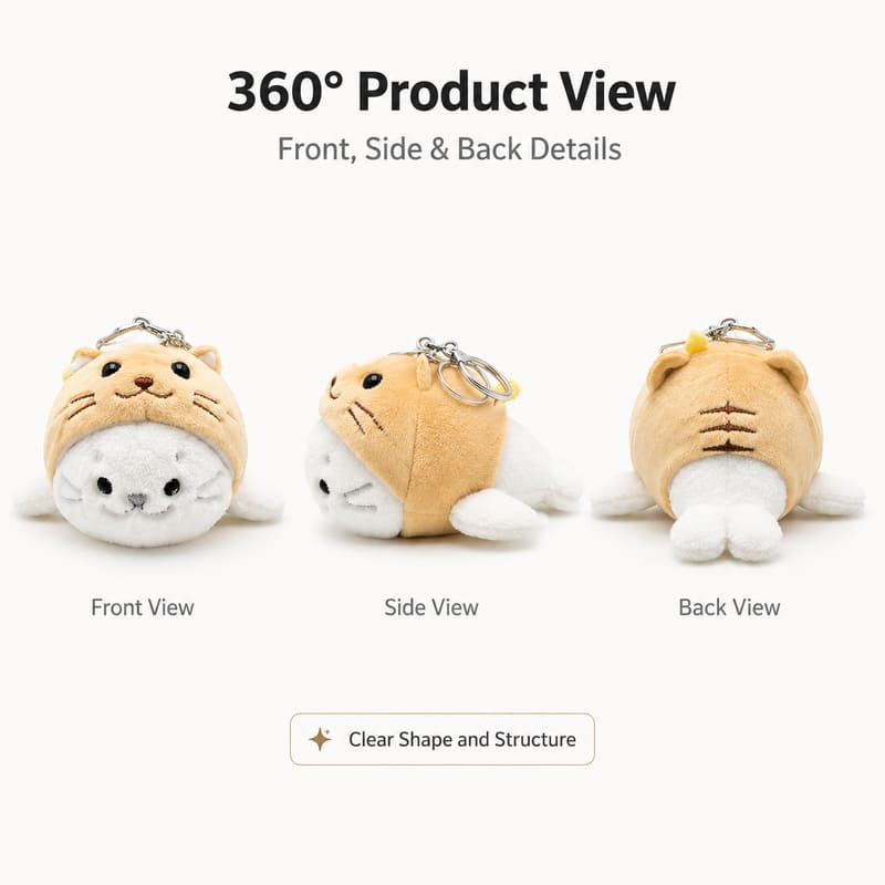 Tiger costume seal plush keychain front side back view