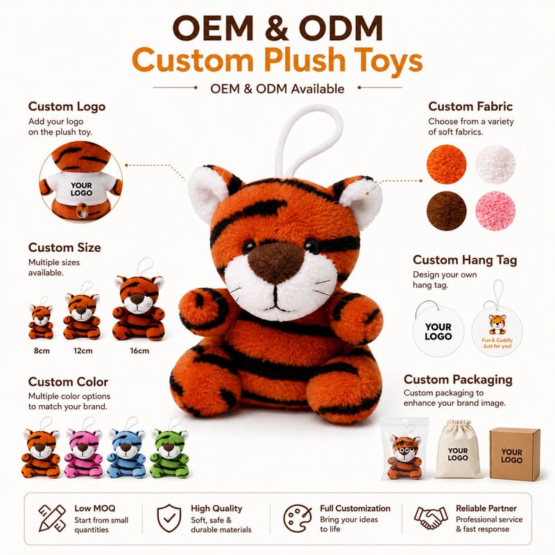 Tiger plush bag charm embroidered detail