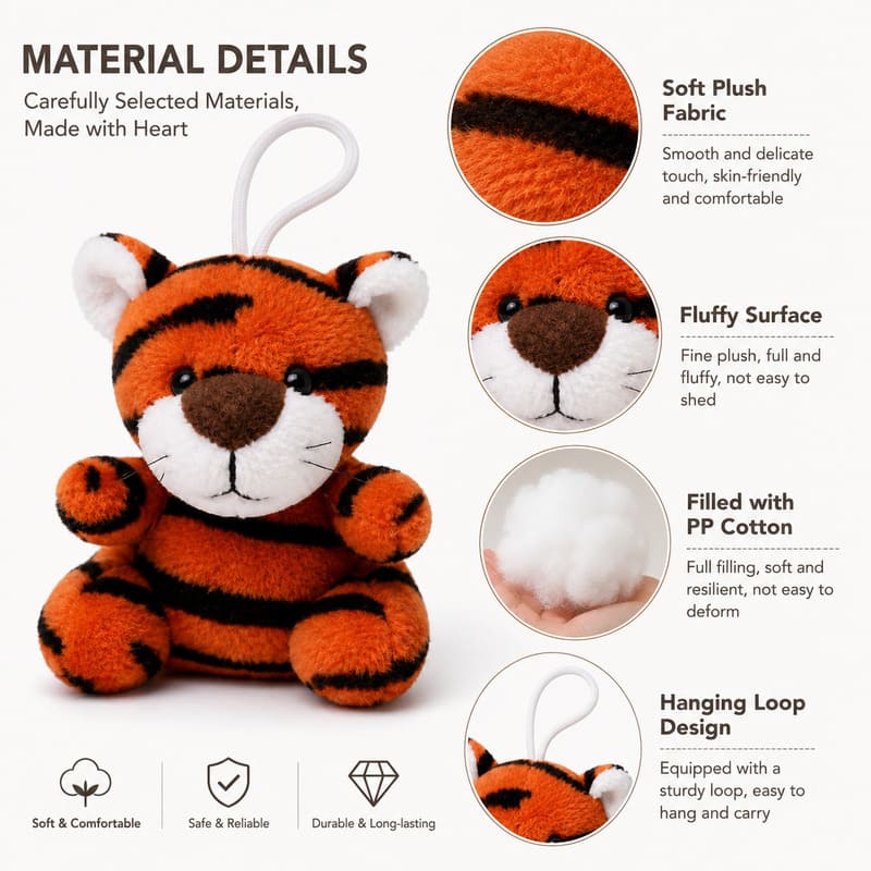 Tiger plush bag charm size reference