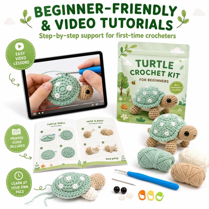 Turtle amigurumi crochet kit for beginners size reference