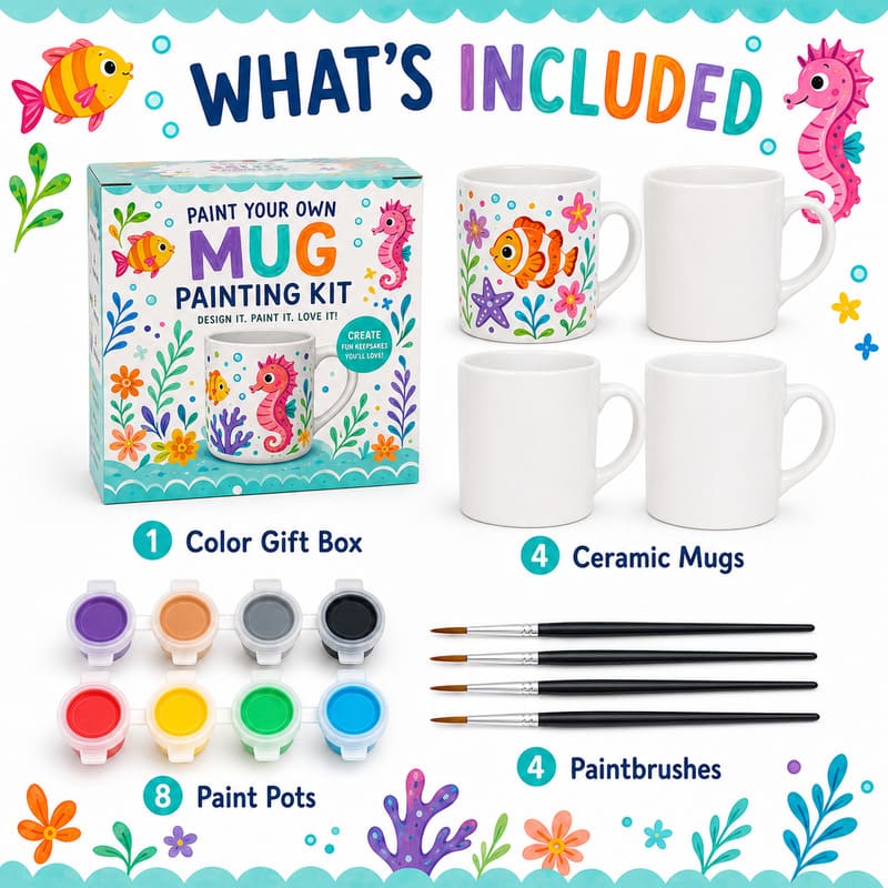 Under-the-sea mug painting kit front side back view