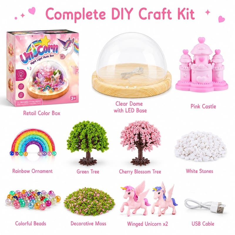 Unicorn fairy garden night light kit for kids – wholesale oem/odm craft gift set size reference