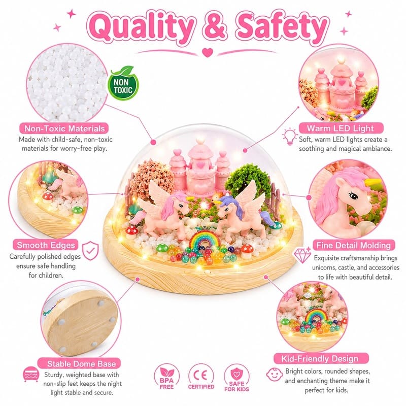 Unicorn fairy garden night light kit for kids – wholesale oem/odm craft gift set embroidered detail