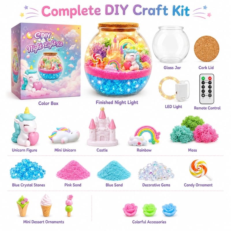 Unicorn light up terrarium kit for kids – wholesale oem/odm craft gift set size reference