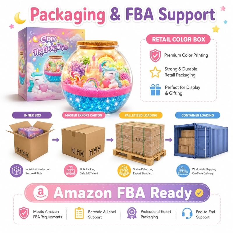 Unicorn light up terrarium kit for kids – wholesale oem/odm craft gift set stitching detail