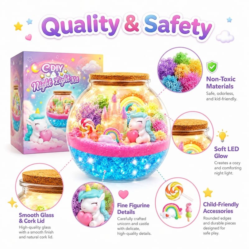 Unicorn light up terrarium kit for kids – wholesale oem/odm craft gift set embroidered detail