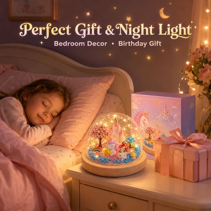 Unicorn miniature garden night light kit for kids – wholesale oem/odm craft gift set front side back view