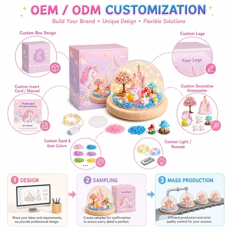 Unicorn miniature garden night light kit for kids – wholesale oem/odm craft gift set wing detail