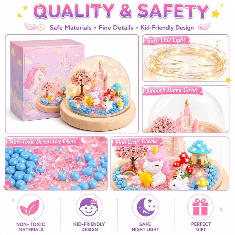 Unicorn miniature garden night light kit for kids – wholesale oem/odm craft gift set embroidered detail