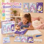 Unicorn three-canvas painting kit for kids stitching detail