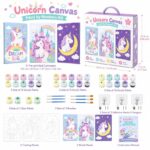 Unicorn three-canvas painting kit for kids front side back view