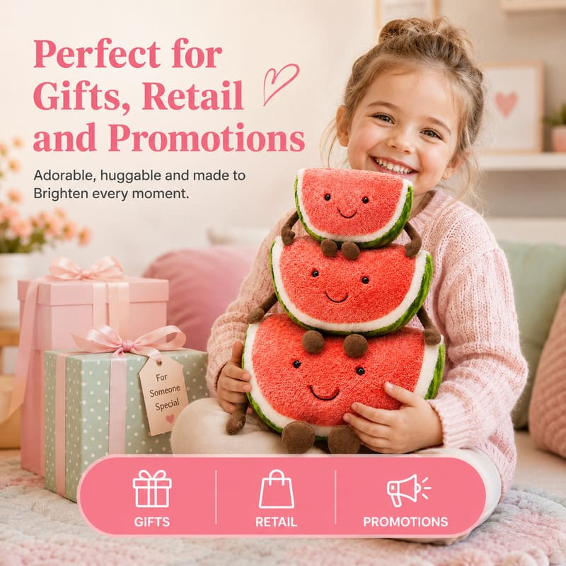 Watermelon plush toy stack stitching detail