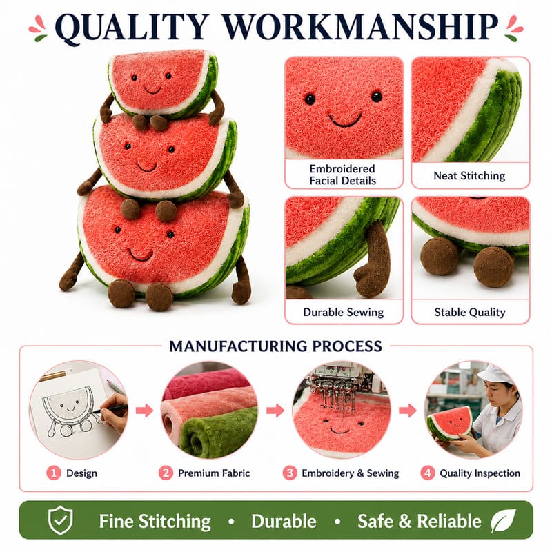 Watermelon plush toy stack embroidered detail