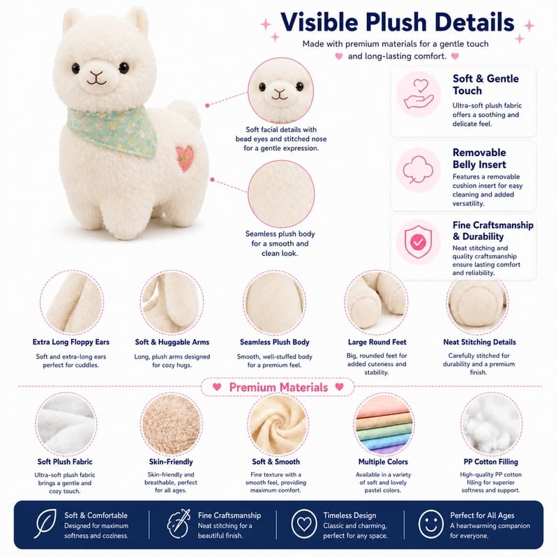 White alpaca plush toy size reference