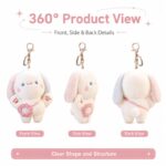 White bunny flower bag plush keychain front side back view