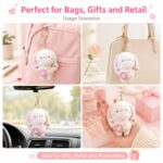 White bunny flower bag plush keychain stitching detail