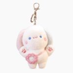 White bunny flower bag plush keychain front view
