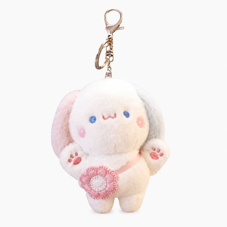 White Bunny Flower Bag Plush Keychain for Wholesale Gifts and OEM/ODM Orders