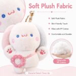 White bunny flower bag plush keychain size reference