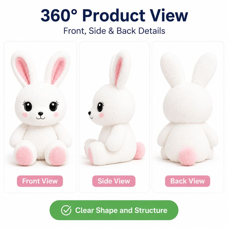White bunny plush toy front side back view