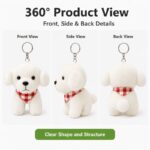 White dog plush keychain front side back view