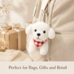 White dog plush keychain stitching detail