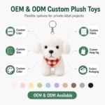 White dog plush keychain embroidered detail