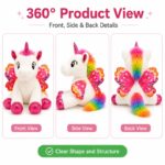 White floral winged unicorn plush toy for custom retail and oem plush collections front side back view