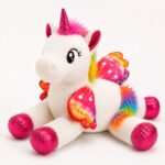 White floral winged unicorn plush toy for custom retail and oem plush collections front view