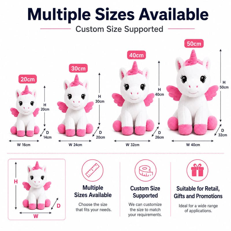 Winged unicorn plush toy size reference