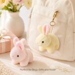 Yellow bunny plush keychain stitching detail