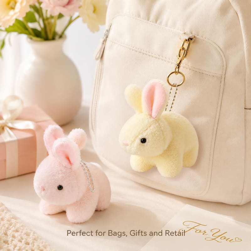 Yellow bunny plush keychain stitching detail