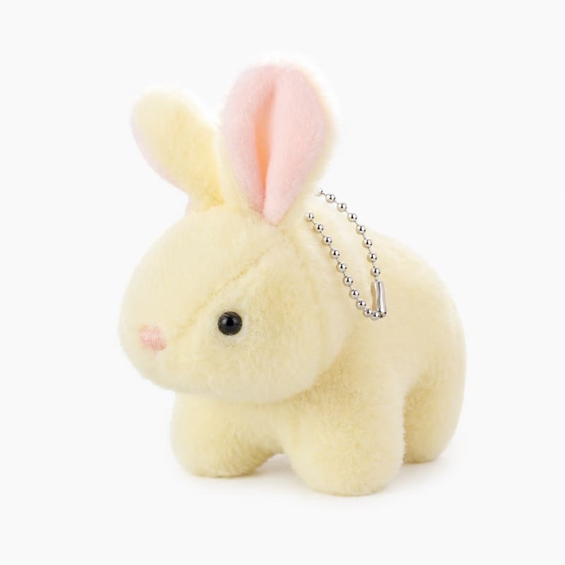 Yellow bunny plush keychain front view