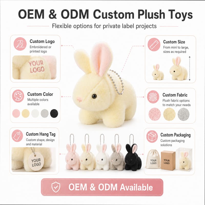 Yellow bunny plush keychain embroidered detail