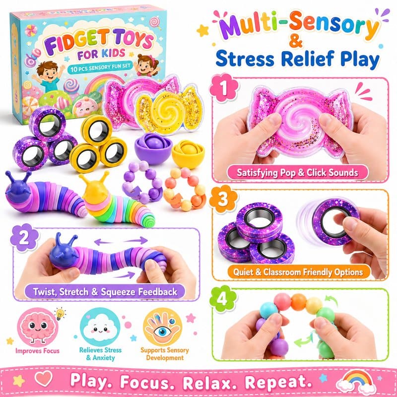 10-Piece Sensory Fidget Toy Set size and dimensions
