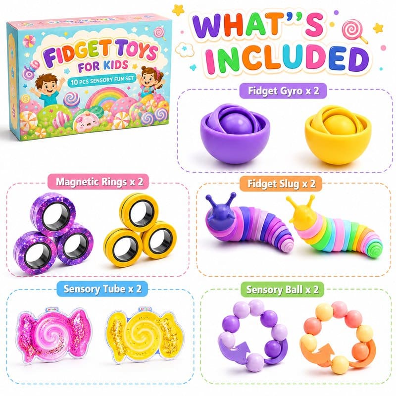 10-Piece Sensory Fidget Toy Set kit contents view