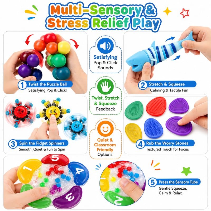 13-Piece Sensory Fidget Toy Set size and dimensions