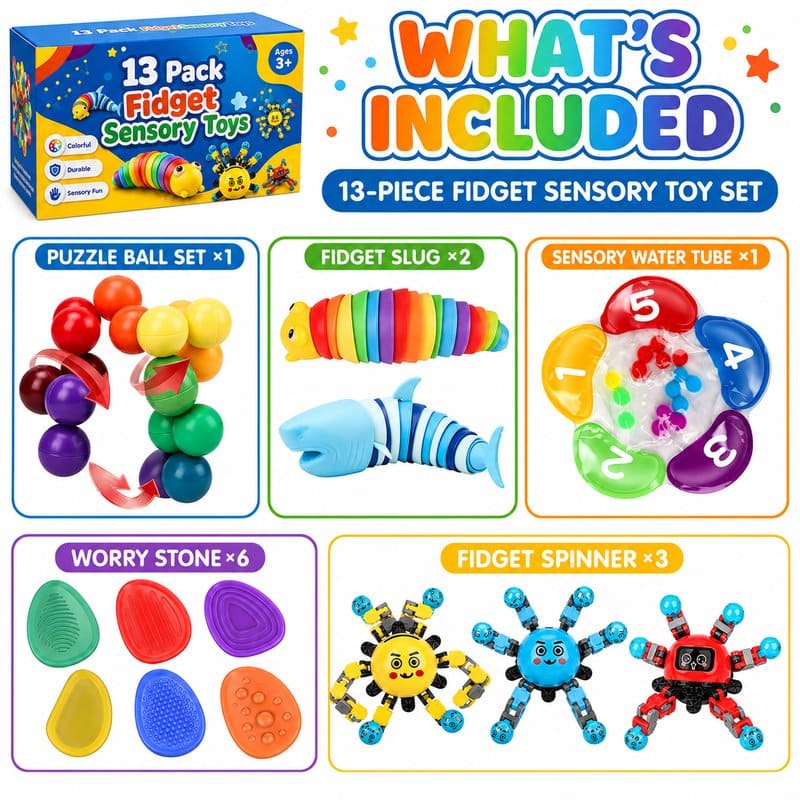 13-Piece Sensory Fidget Toy Set kit contents view