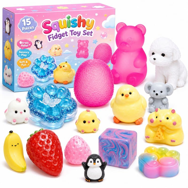 15-Piece Squishy Fidget Toy Set front view