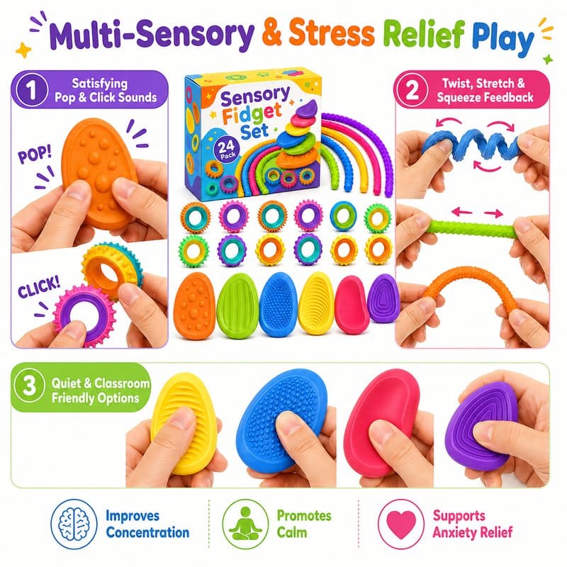 24-Piece Textured Sensory Fidget Set size and dimensions