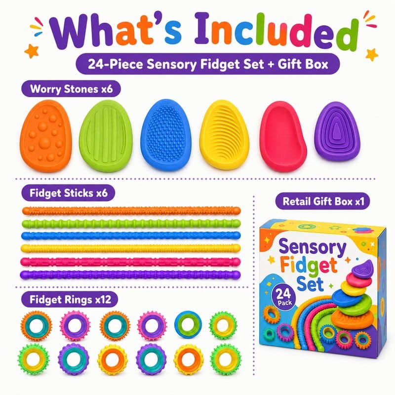 24-Piece Textured Sensory Fidget Set kit contents view