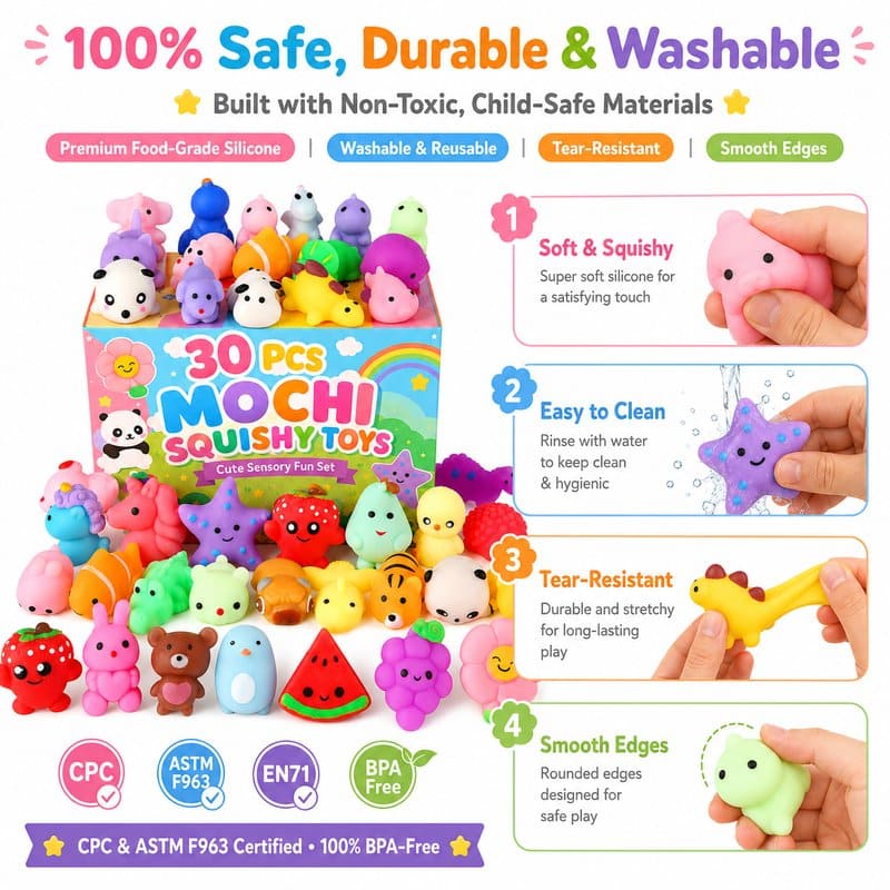 30-Piece Mochi Squishy Toy Set color and texture detail