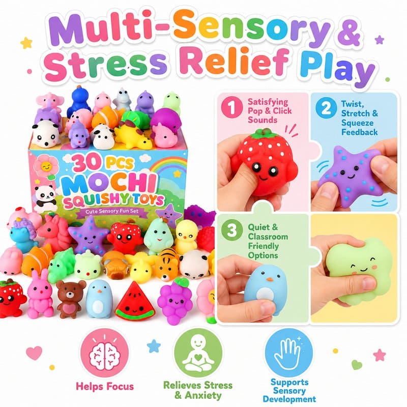 30-Piece Mochi Squishy Toy Set size and dimensions