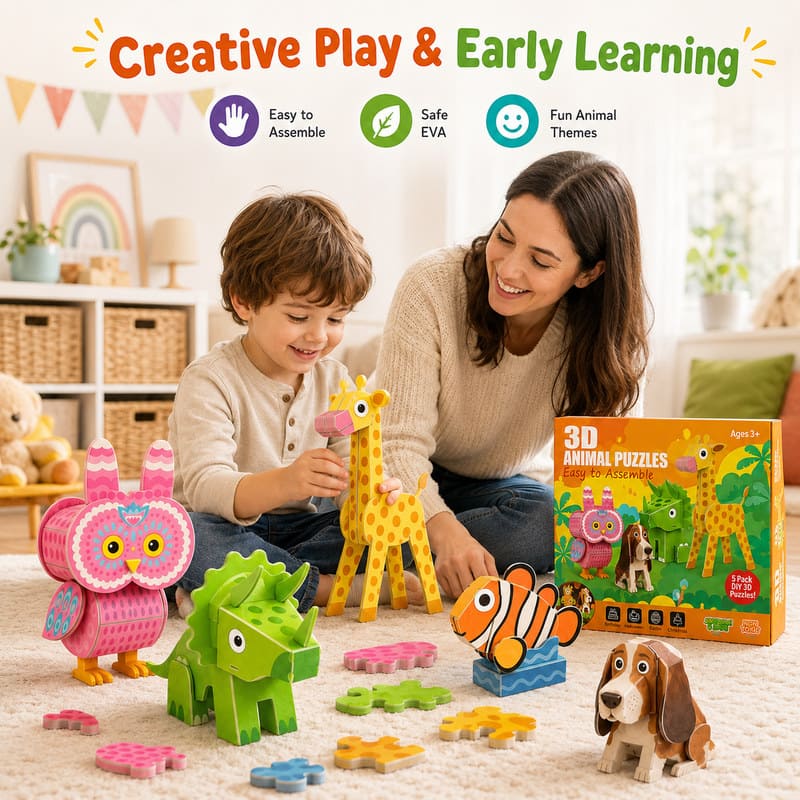 3D Animal EVA Foam Puzzle Set completed puzzle view