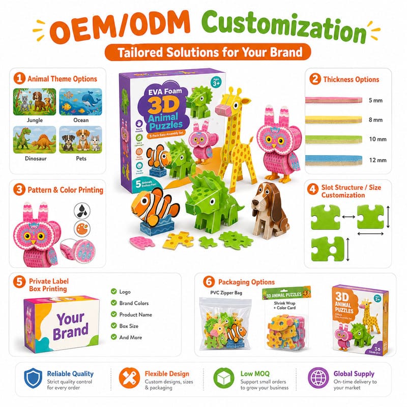 3D Animal EVA Foam Puzzle Set board and material detail