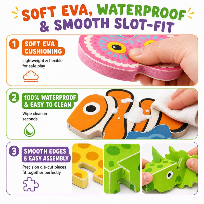 3D Animal EVA Foam Puzzle Set size and dimensions