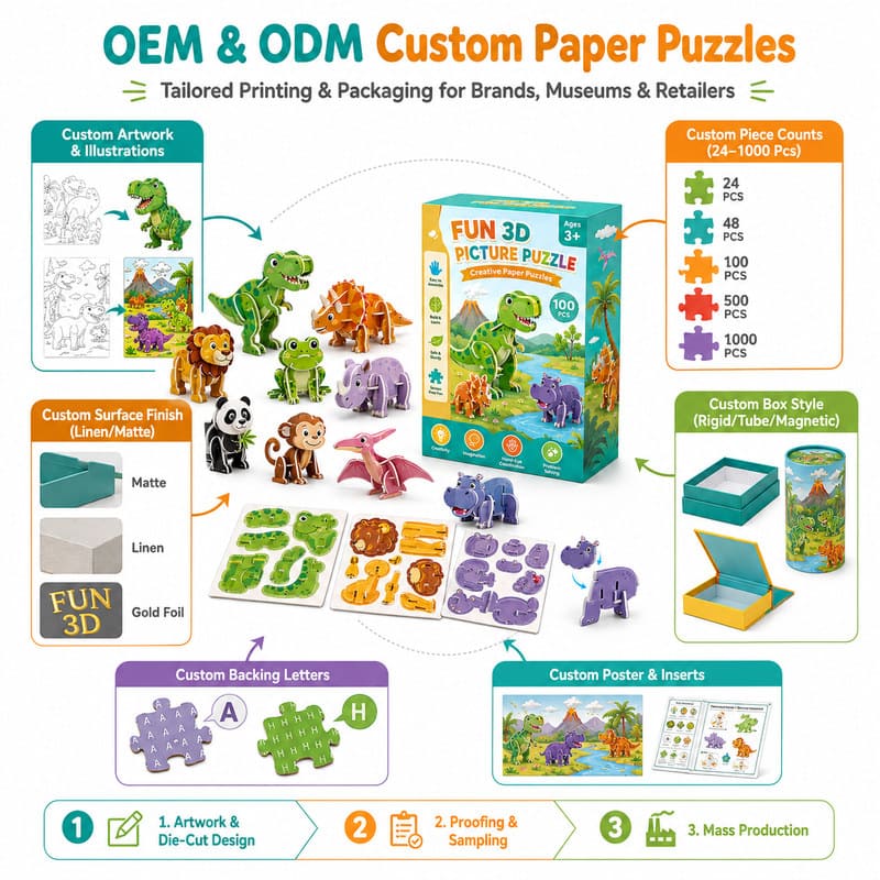 3D Animal Picture Paper Puzzle Set board and material detail