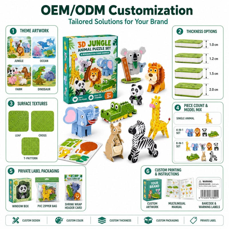 3D Jungle Animal EVA Foam Puzzle Set board and material detail