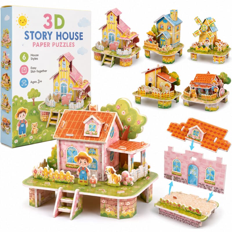 3D Story House Paper Puzzle Set front view