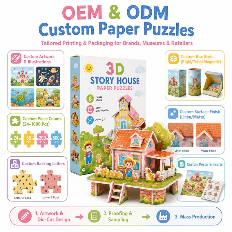 3D Story House Paper Puzzle Set board and material detail